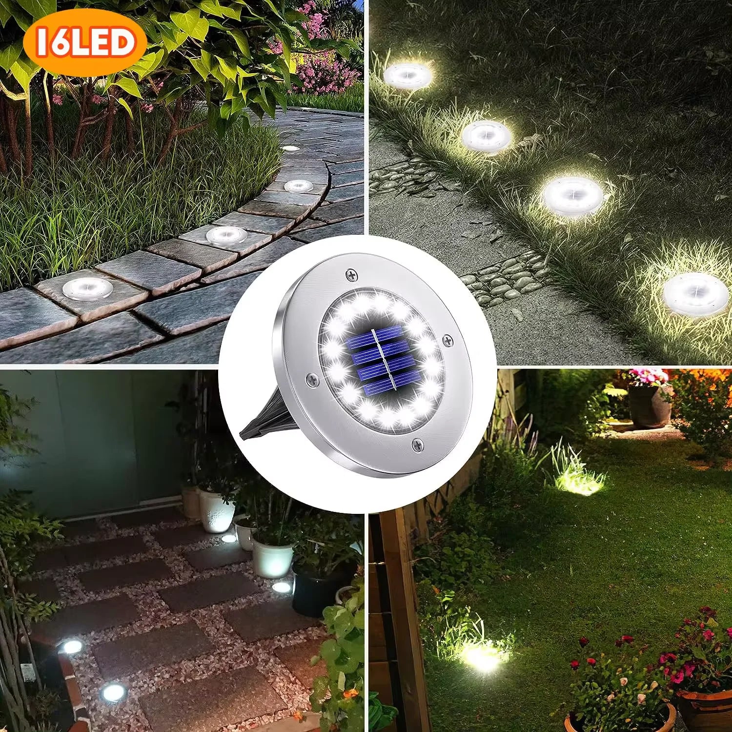 Solar Ground Lights, Waterproof 16LED Solar Light Outdoor Garden,  Landscape Lights for Pathway, Yard, Lawn, Pool, Step, Walkway