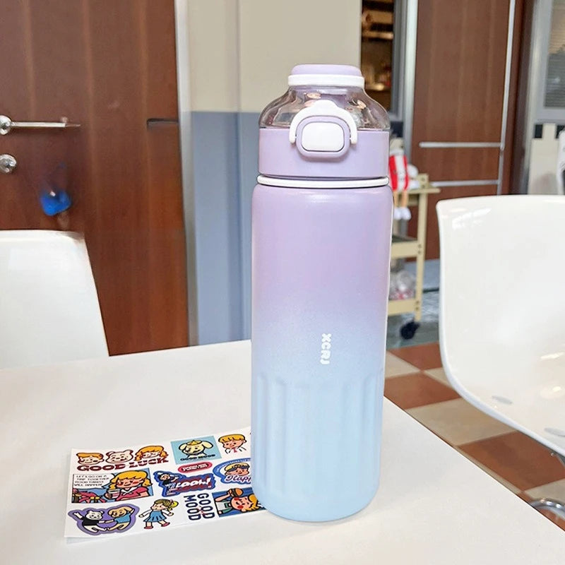 800ml Thermos Water Bottle Straw Cup Stainless Steel Car Thermal Sports Water Cup Large Capacity Cold and Hot Thermal Travel Mug