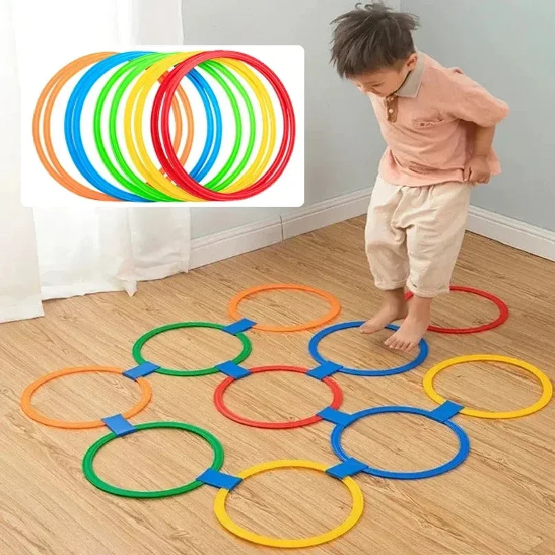 Outdoor Funny Physical Training Sport Lattice Jump Ring Set Game 10 Hoops 10 Connectors for Park Football Training Supplies