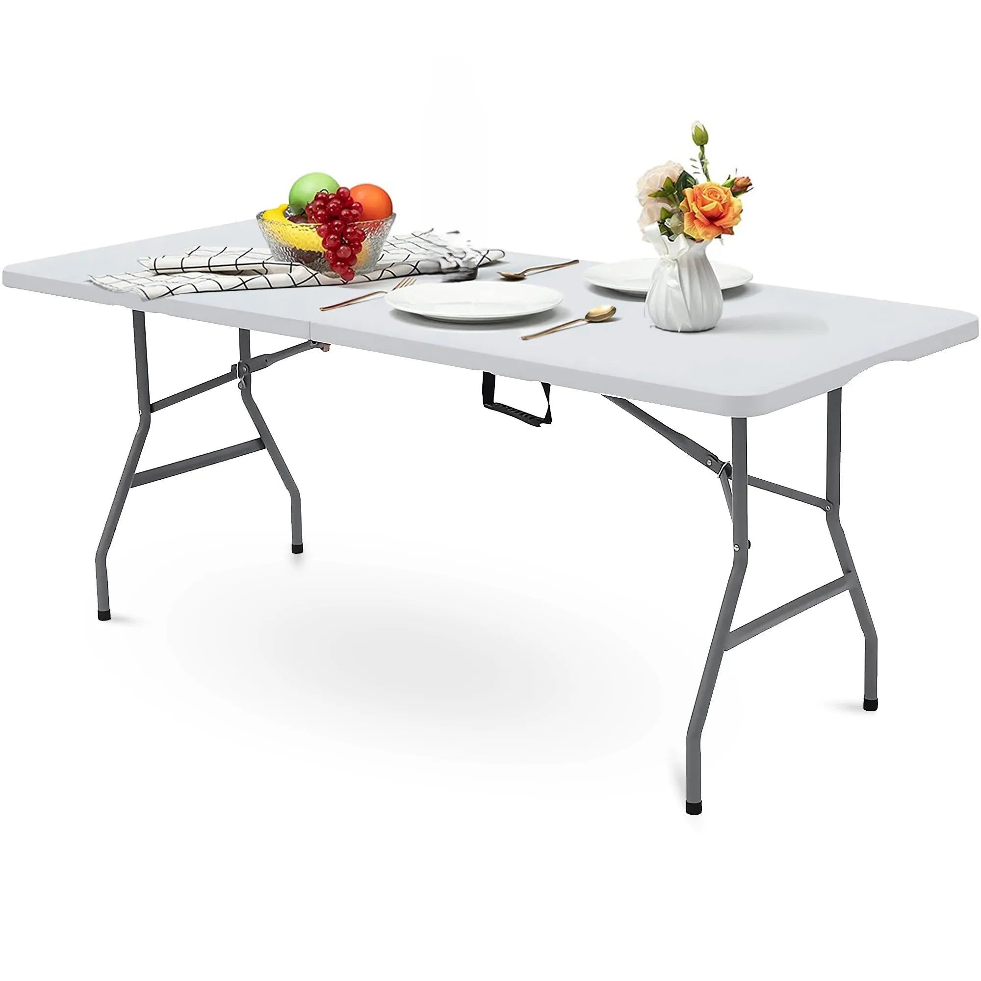 Portable foldable 4/6-foot garden dining table, heavy-duty folding table for dining, indoor and outdoor multifunctional picnic