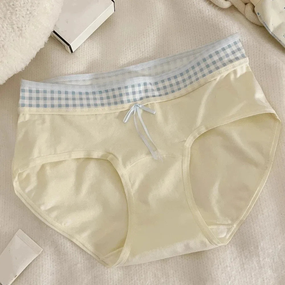Lingerie Mid-waist Underwear for Women Bow Patchwork Women's Sweet Panties Large Size Underpants Cotton Briefs Lady