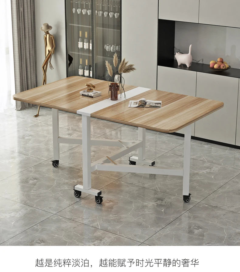 Folding Dining Table For Small Household Multifunctional Folding Rock Board Table Rectangular Living Room Movable Dining Table