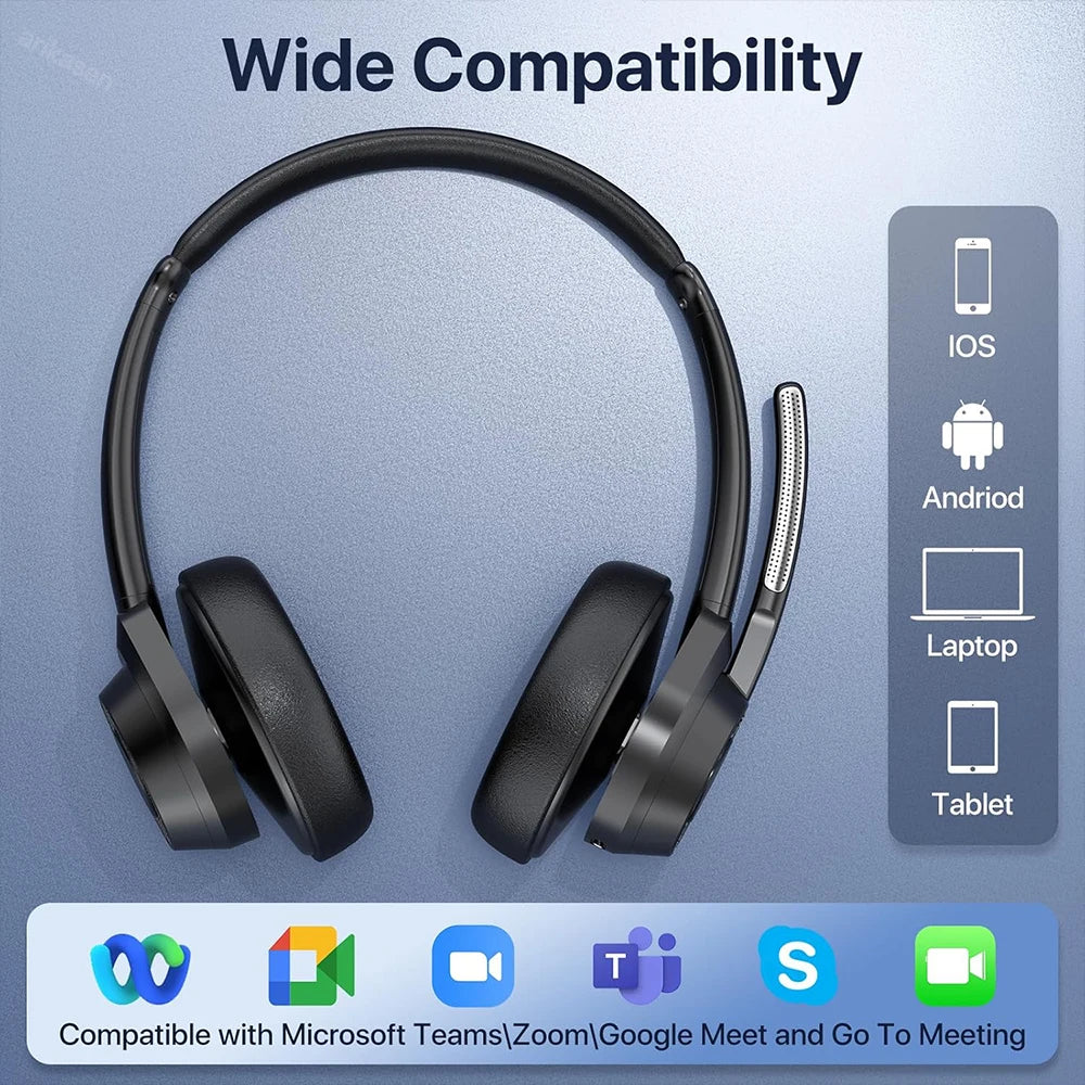 Wireless Bluetooth Headset Bluetooth 5.4 Headphones with Microphone Noise Canceling Multipoint Connect Wireless Headset for Work