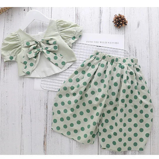 Summer Girls' Clothing Sets Fashionable Personality Backless Short Sleeves + Loose Cropped Pants Baby Kids Children Clothes Suit