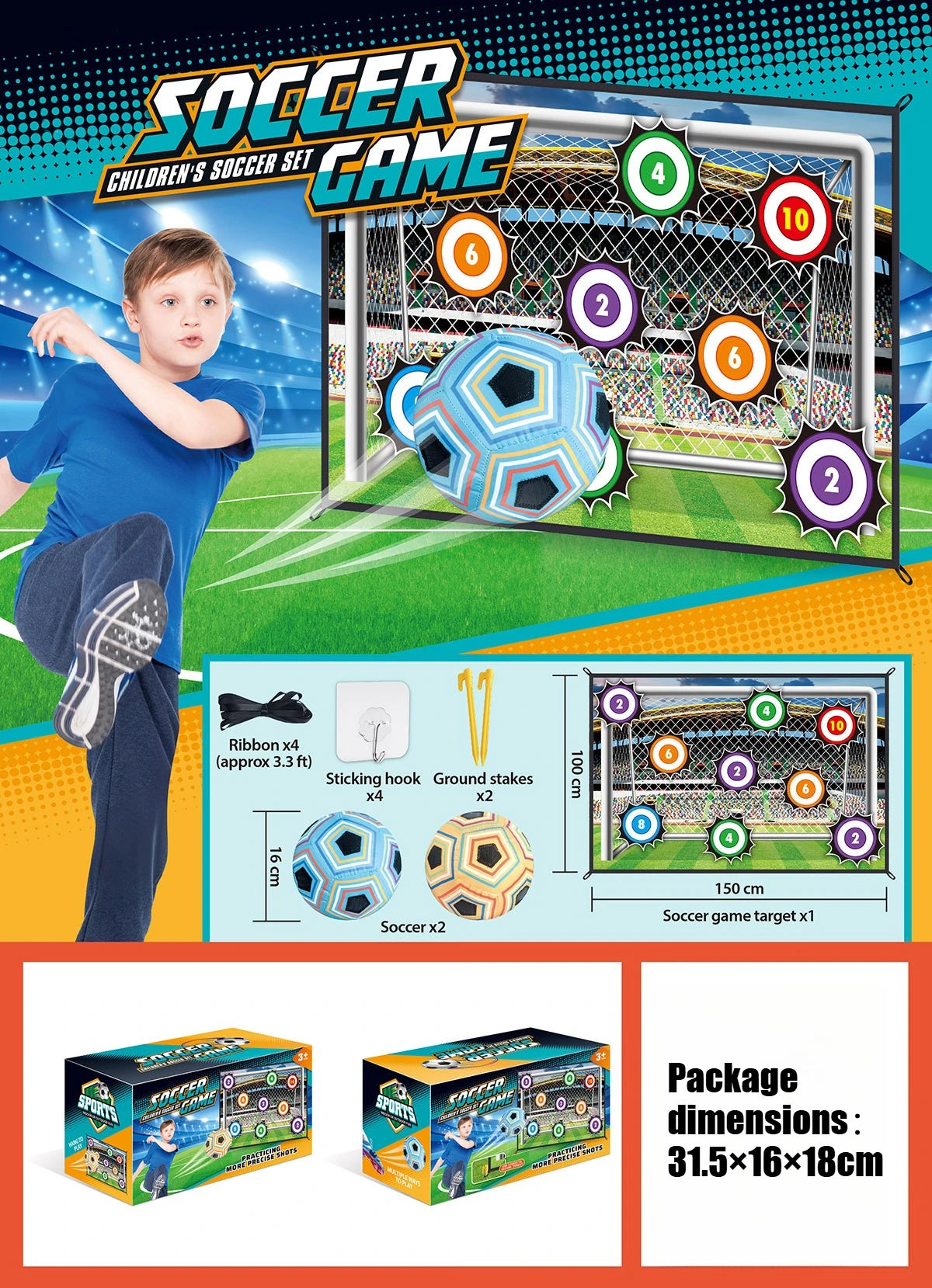 150CM Kids Football Game Set Indoor Outdoor Training Game Mat with Target Areas Practice Shoot Gifts for Children