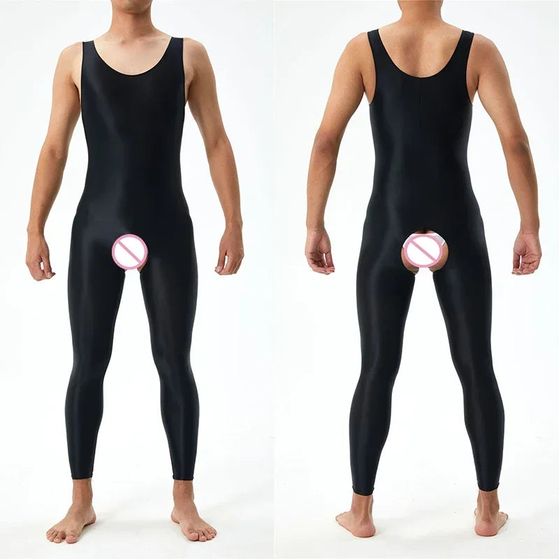 Lingerie Men Jumpsuits Bodystocking Crotchless See Through Gay Bodysuits Naughty Sleeveless Sheer Seamless Nightwear Bodywear