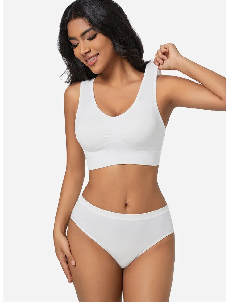 Women Everyday Bras Sets Wire Free Comfrotable Push up Bras and Thong Panties Set Two Pieces Underwear