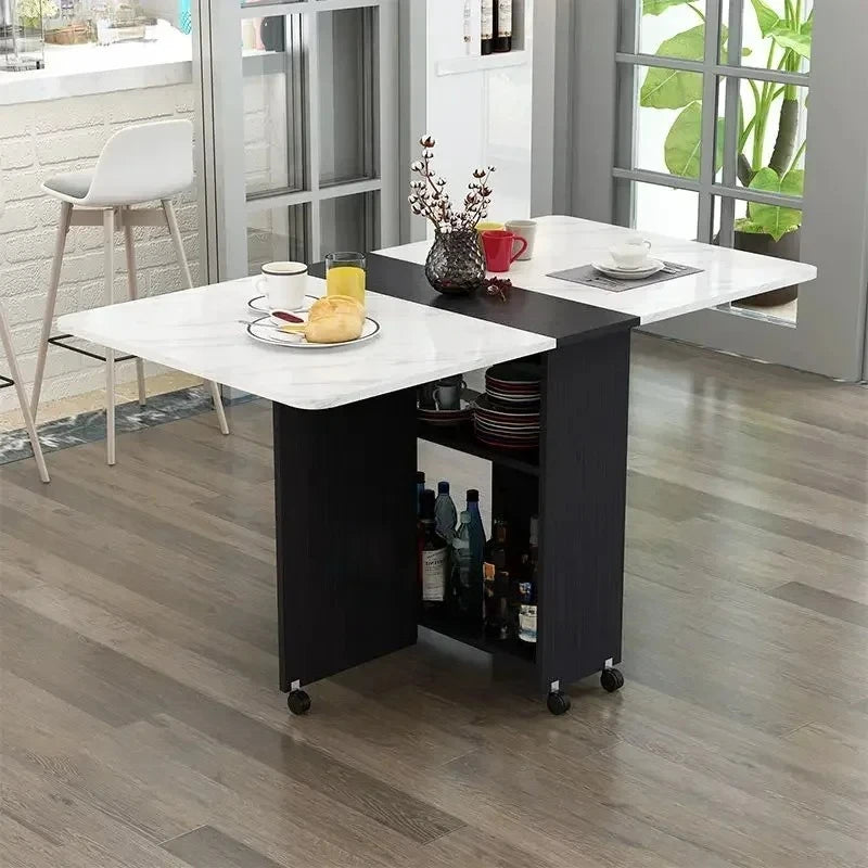 Folding Dining Table for Home Use, Small Apartment, Simple Multi-Functional Mobile Rectangular Dining Table