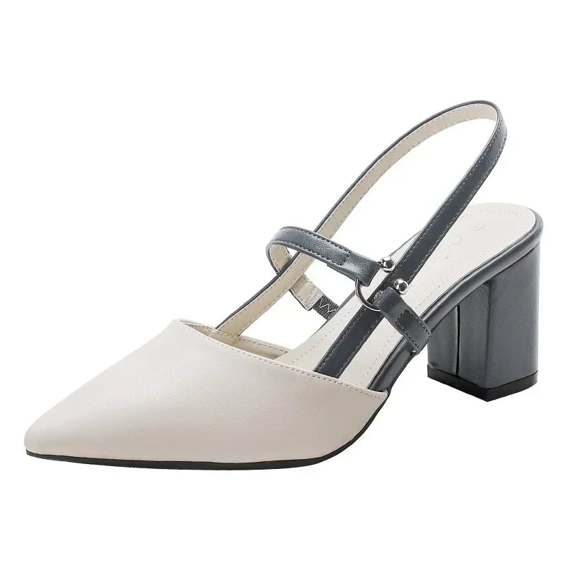 Shoes for Pumps Summer Elegant Chunky High Heels Pointed Toe Baotou Solid Ladies Shoes  Female Sandals Zapatillas Mujer 2024