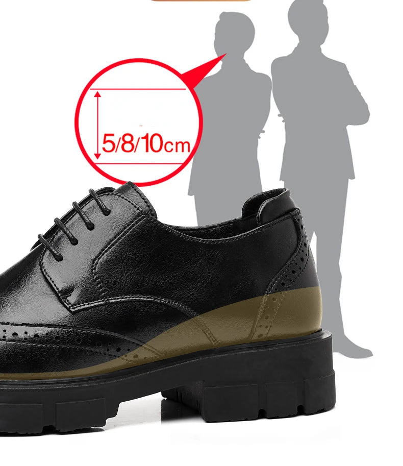 5 8 10cm Heel Leather Shoes for Men Spring Autumn Designer Fashion Casual Platform Shoes Man Increase Black Wedding Shoes Man