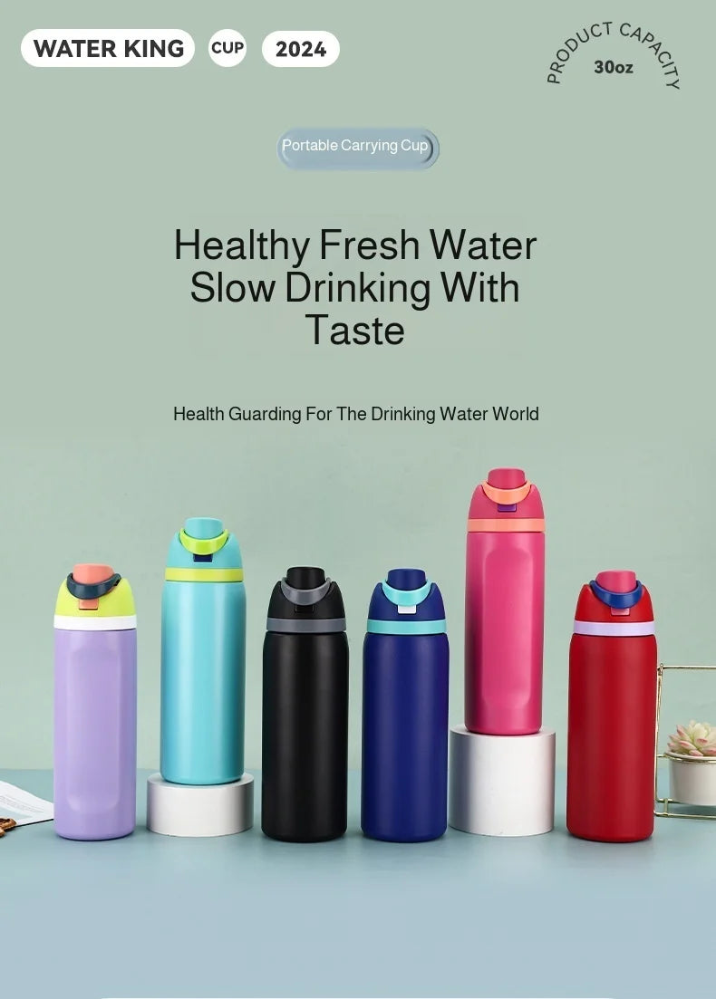19/24/32oz Thermos Cup Fruit Mug Kids Straw Cup Vacuum Flasks Stainless Steel Travel Thermal Water Bottles