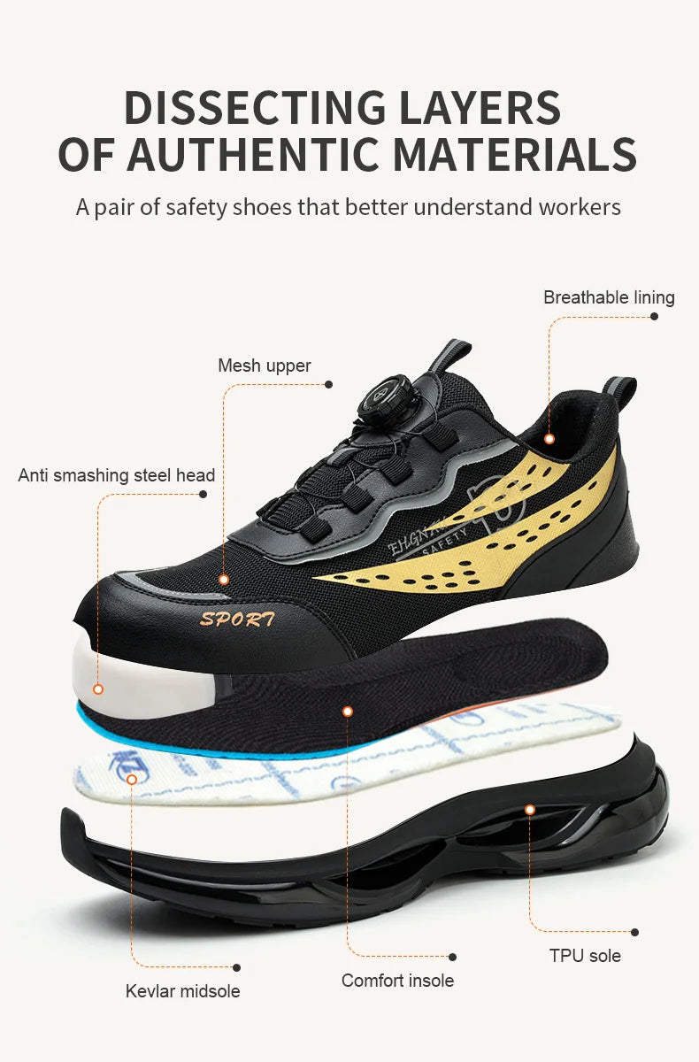 Steel Toe Safety Shoes Anti-smash Anti-Puncture Work Boots Men Slip Resistant Breathable Outdoor Work Indestructible Shoes