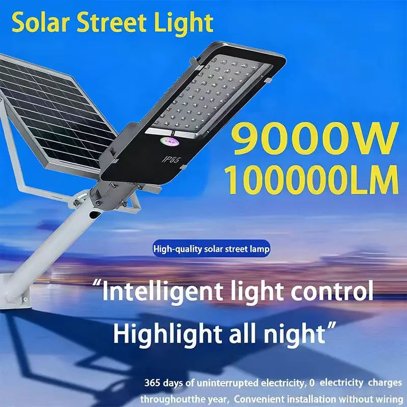 9000W Solar Street Lights Outdoor Commercial Parking Lot Light Dusk to Dawn Solar Security Flood Lights Solar Lamp for Yard Road