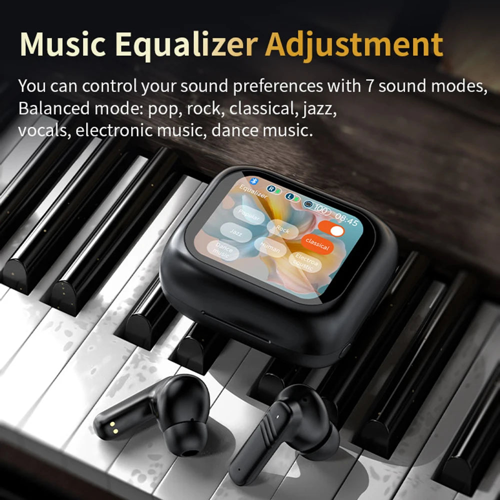 Bluetooth 5.4 ANC Headset Color Screen Touch Active Noise Cancellation Earbuds HIFI Stereo Sports Waterproof Earphones
