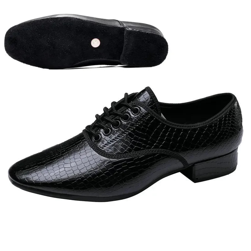 Men Modern Dance Shoes Man Outdoor Dance Leather Latin Jazz Shoes Indoor Suede Sole 2.5CM Heels Ballroom Waltz Shoes Stage Wear