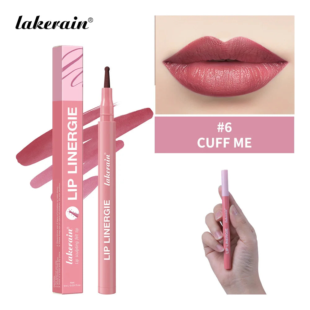 2-in-1 Lip Contour Lip Stain Pen Smudge-proof Non-stick Cup Moisturizing Lip Makeup Cosmetic Dual-Sided Tip Lip Stain & Liner