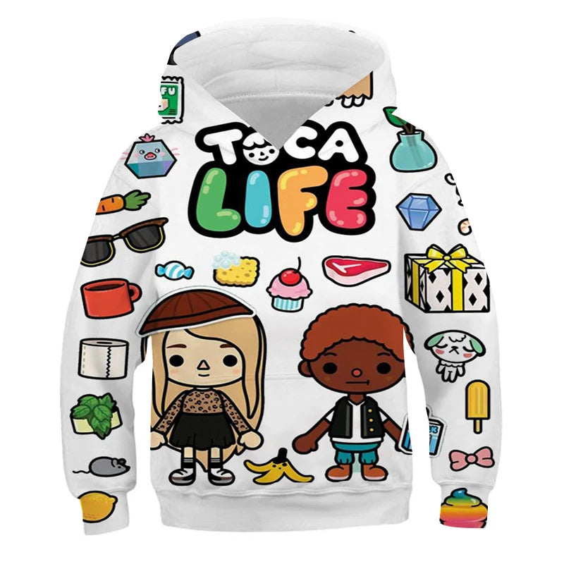 Hoodies 3D Print Game Toca Life World Toca Boca Virtual Toy Creator Sweatshirts Boy Girl Hooded Sweatshirts Kids Oversize Hoodie