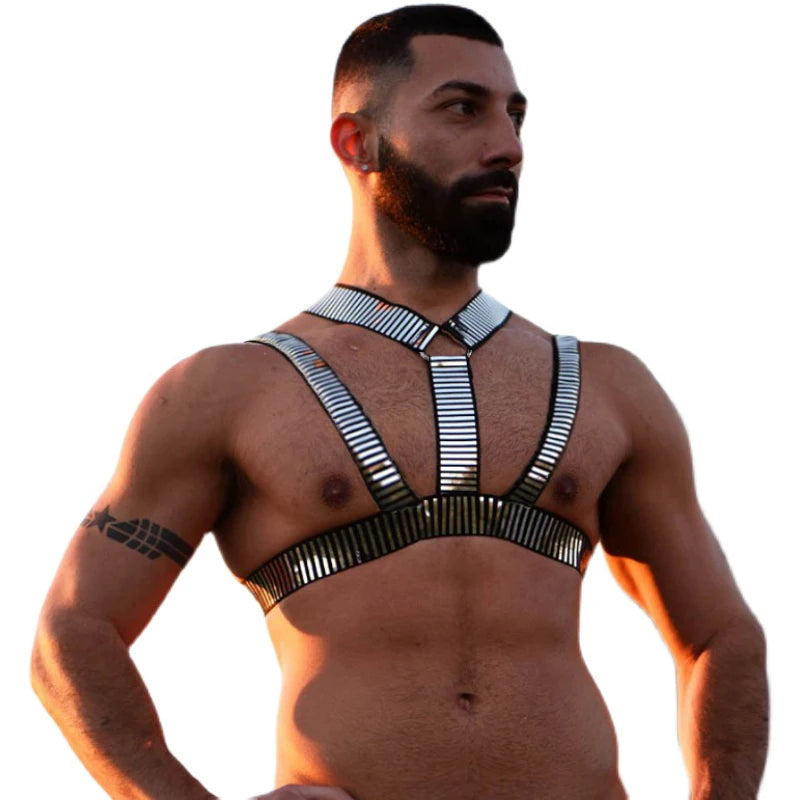 Lingerie Harness Men Sexy Body Chest Belt Man Bondage Punk Fancy BDSM Costume Fetish Erotic Clothing Silver