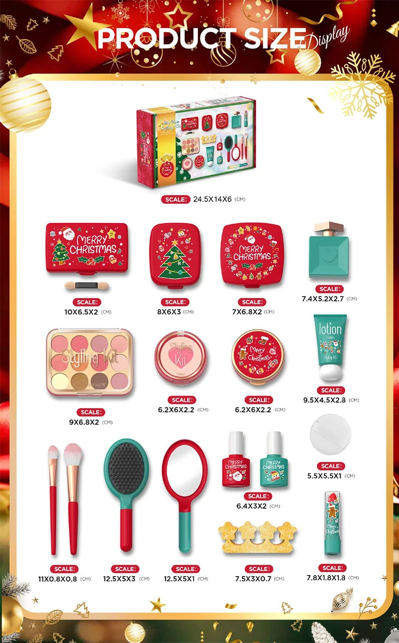 Kids Xmas Simulation Cosmetics Set Pretend Makeup Toys Girls Play House Simulation Make up Educational Toys for Girls Fun Game