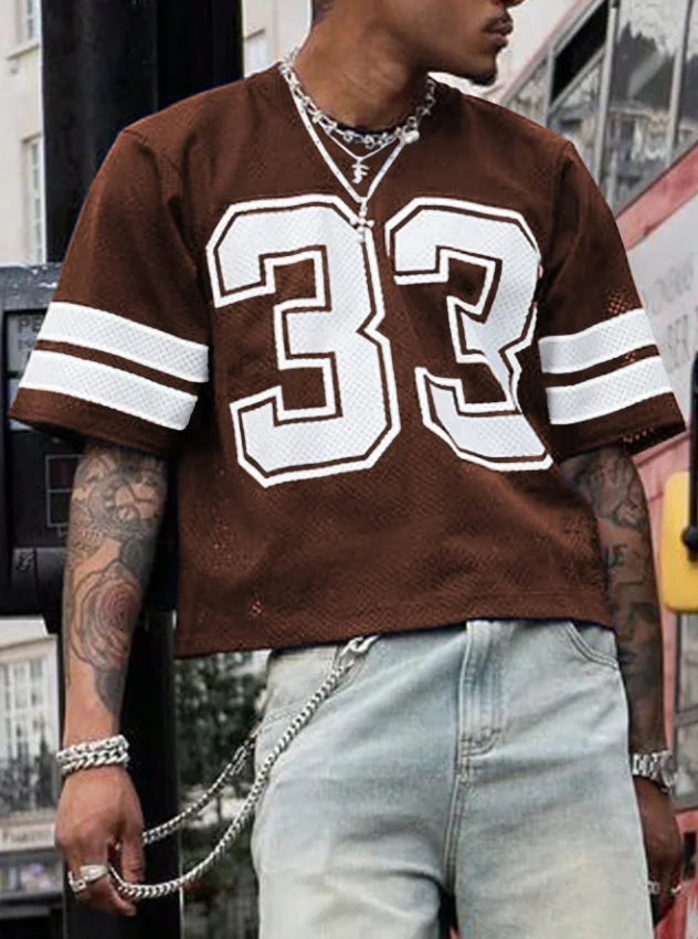 Summer NO.33 Print Print Casual Men'S Clothing Trendy Short-Sleeve Round-Neck Women's Mesh T-Shirts Tops Tee