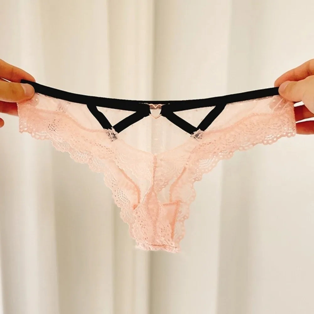 Lingerie Low Waist Lace Panties Thong Hollow Out Underwear for Women Transparent Dots Mesh Lace Briefs Girl