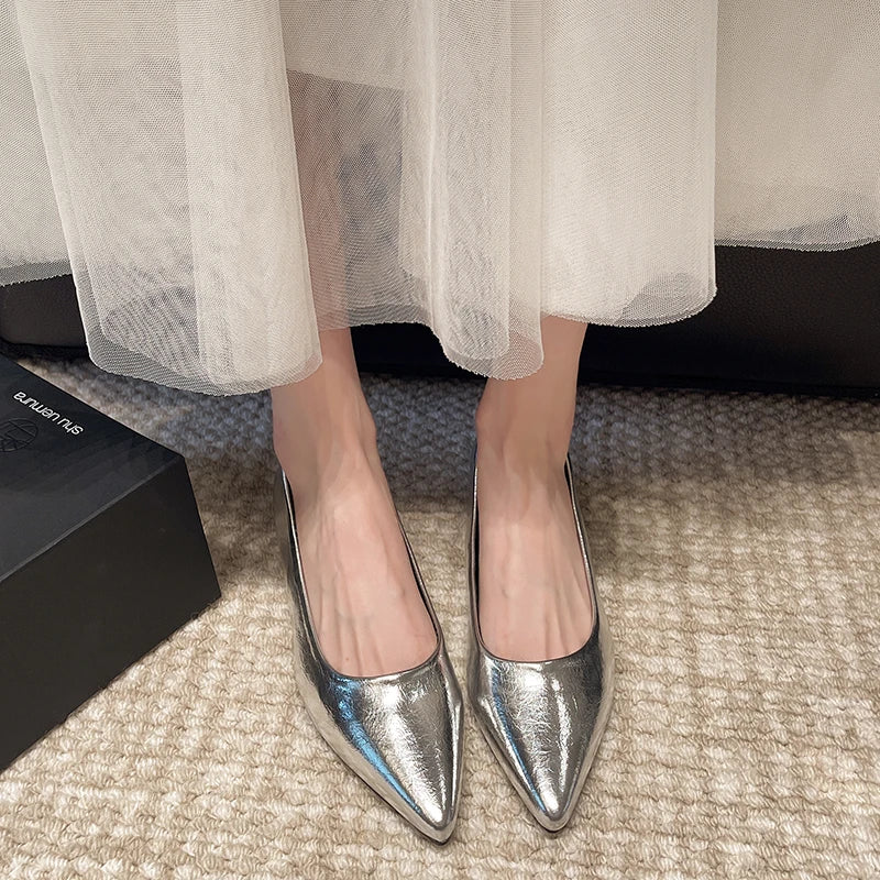 Fashionable low-heeled high-heel women's shoes, high heels, spring/summer new style, pointed-toe office commuting single shoes