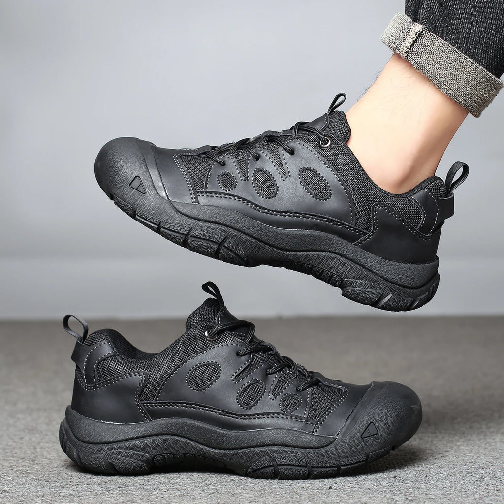 Men's New Outdoor Closed-Toe Casual Hiking and Mountaineering Shoes,Low-Top Style with Laces, Rubber Anti-Slip Sole, Solid Color