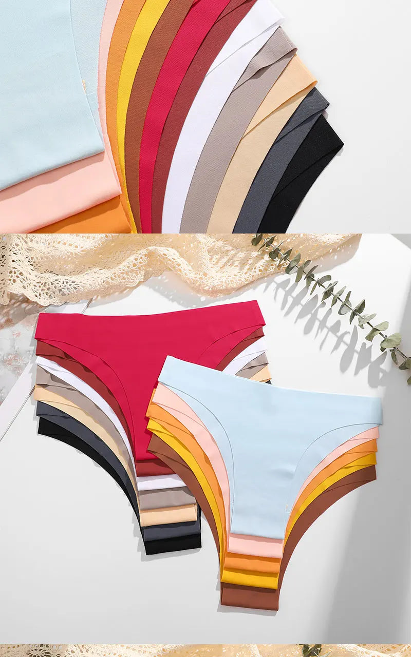 6Pcs/Set Low Waist Panties Plus Size Seamless Ice Silk Panty Sexy Girl Underwear Cotton Crotch Briefs Breathable Brazilian Pants