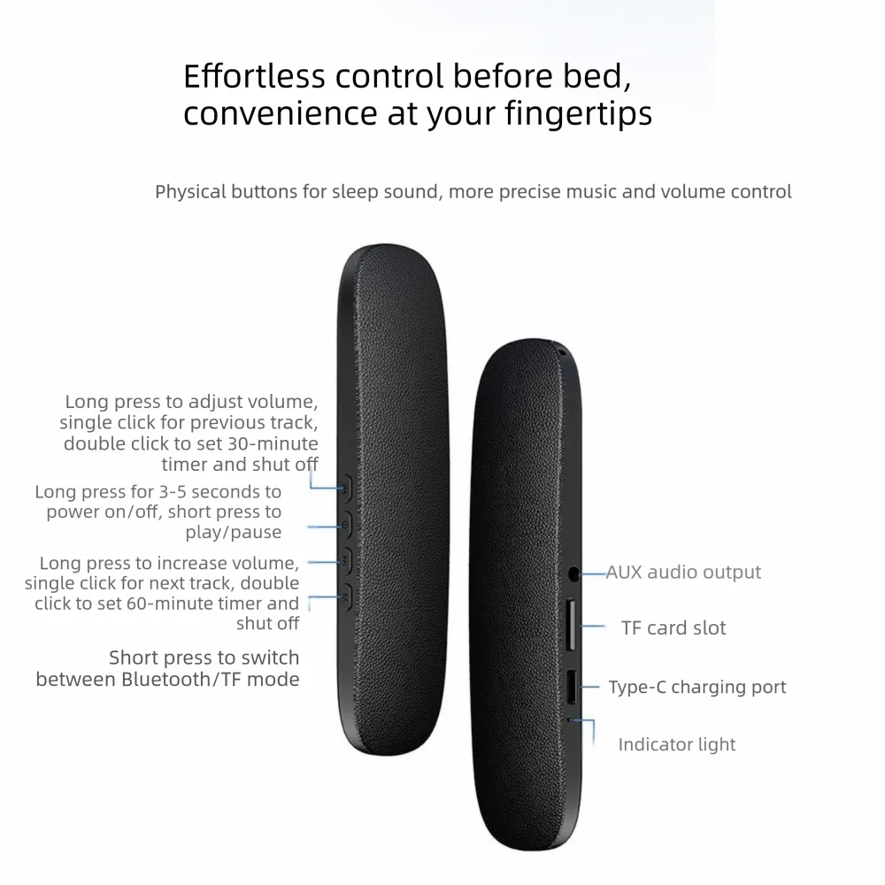 Bluetooth 5.4 Under Pillow Speaker With TF Card Slot Timed Shutdown Bone Conduction Speaker Stereo Sound Noise Reduction