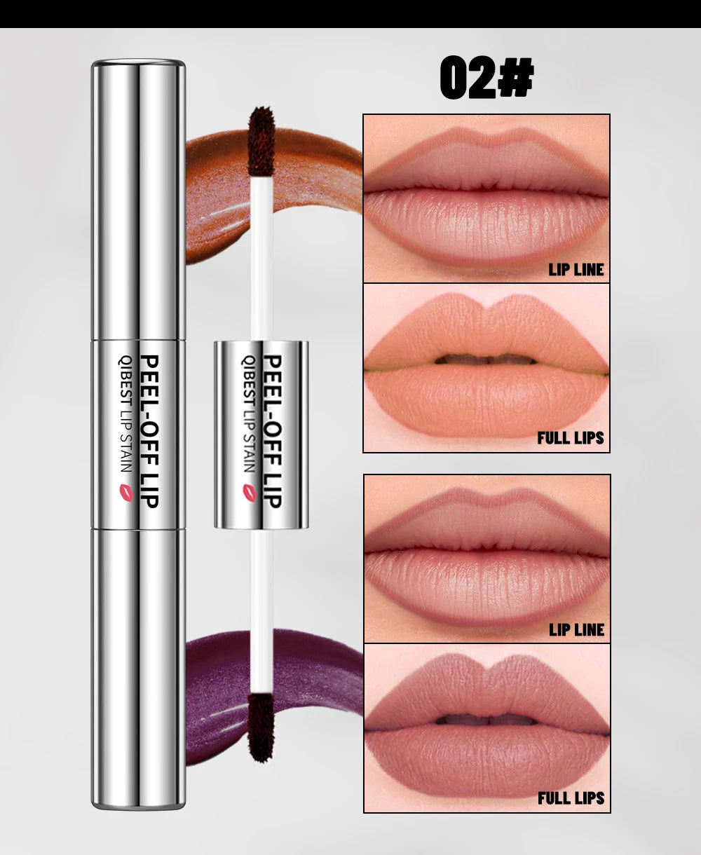 QIBEST Double Eneded Lip Stain Peel Off Long Lasting Waterproof Pink Lip Tint Transfer Proof Natural Lip Stain Tear Off Lipgloss