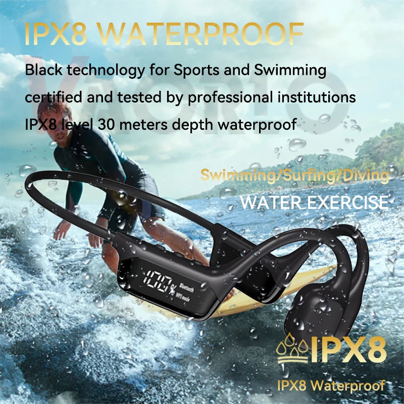 Bluetooth 5.4 Bone Conduction Wireless Headphones LED Display 32GB MP3 Player IPX8 Waterproof Swimming Sports HIFI Music Headset