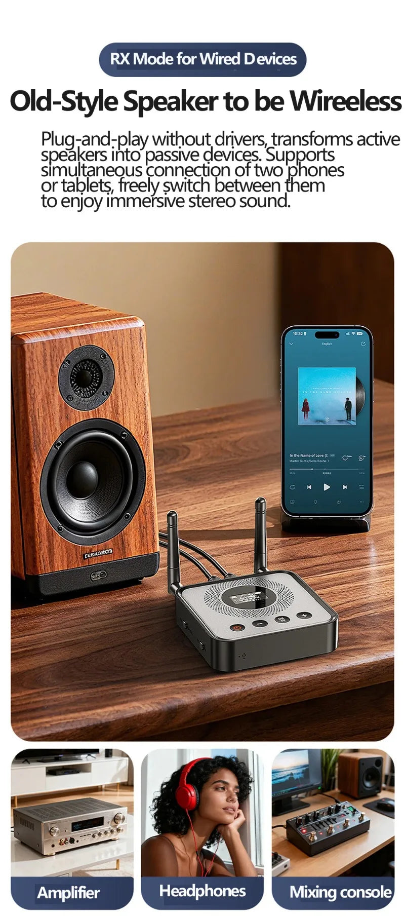 Bluetooth 6.0/5.2 Audio Receiver Transmitter with OLCD Digital Display USB Flash Drive & Wireless Music Playback Optical Output