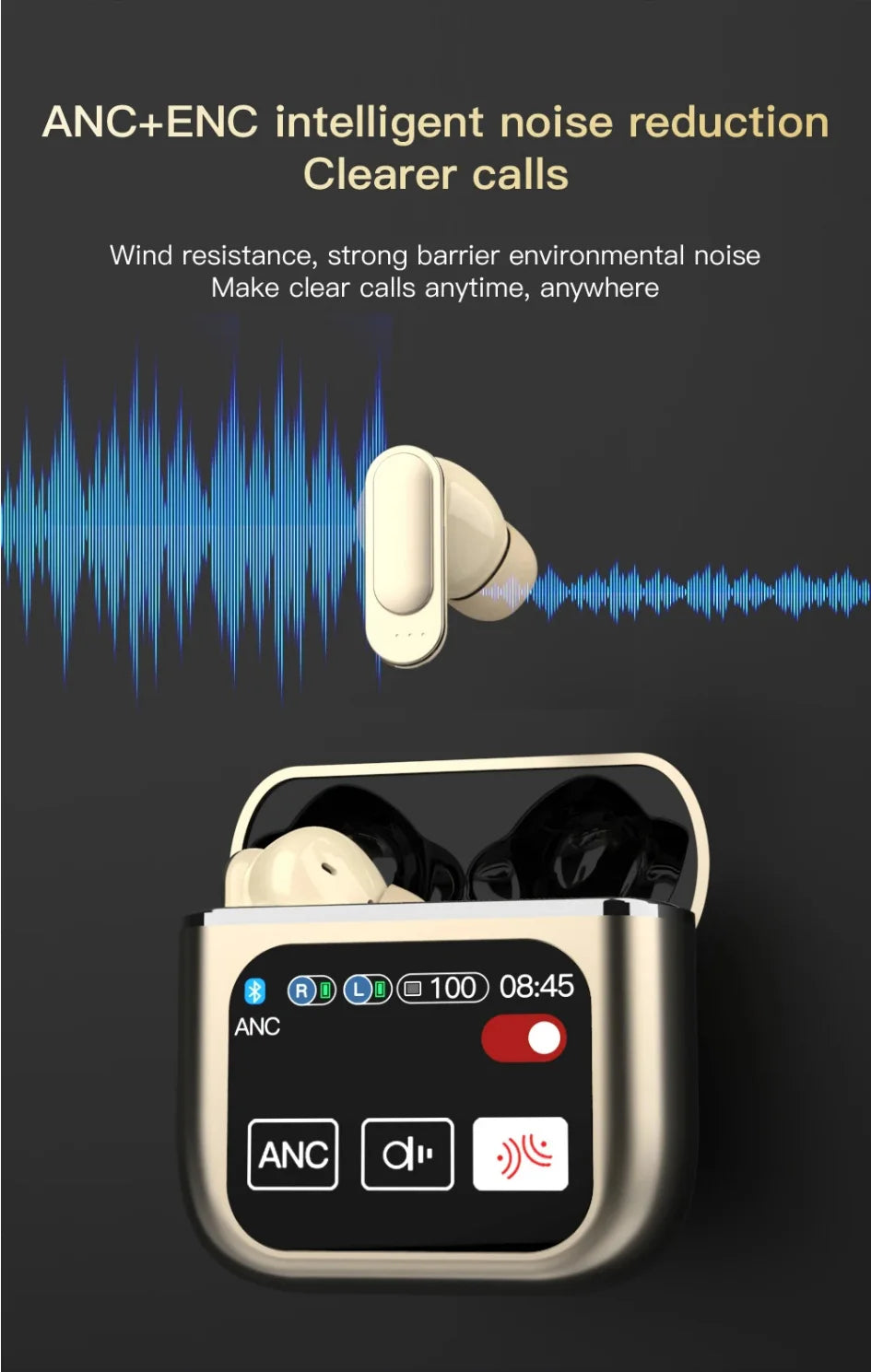Bluetooth 5.4 Wireless Earphones LED Digital Display Gaming Headset Sport Headphones HiFi Sound Low Latency Earbuds