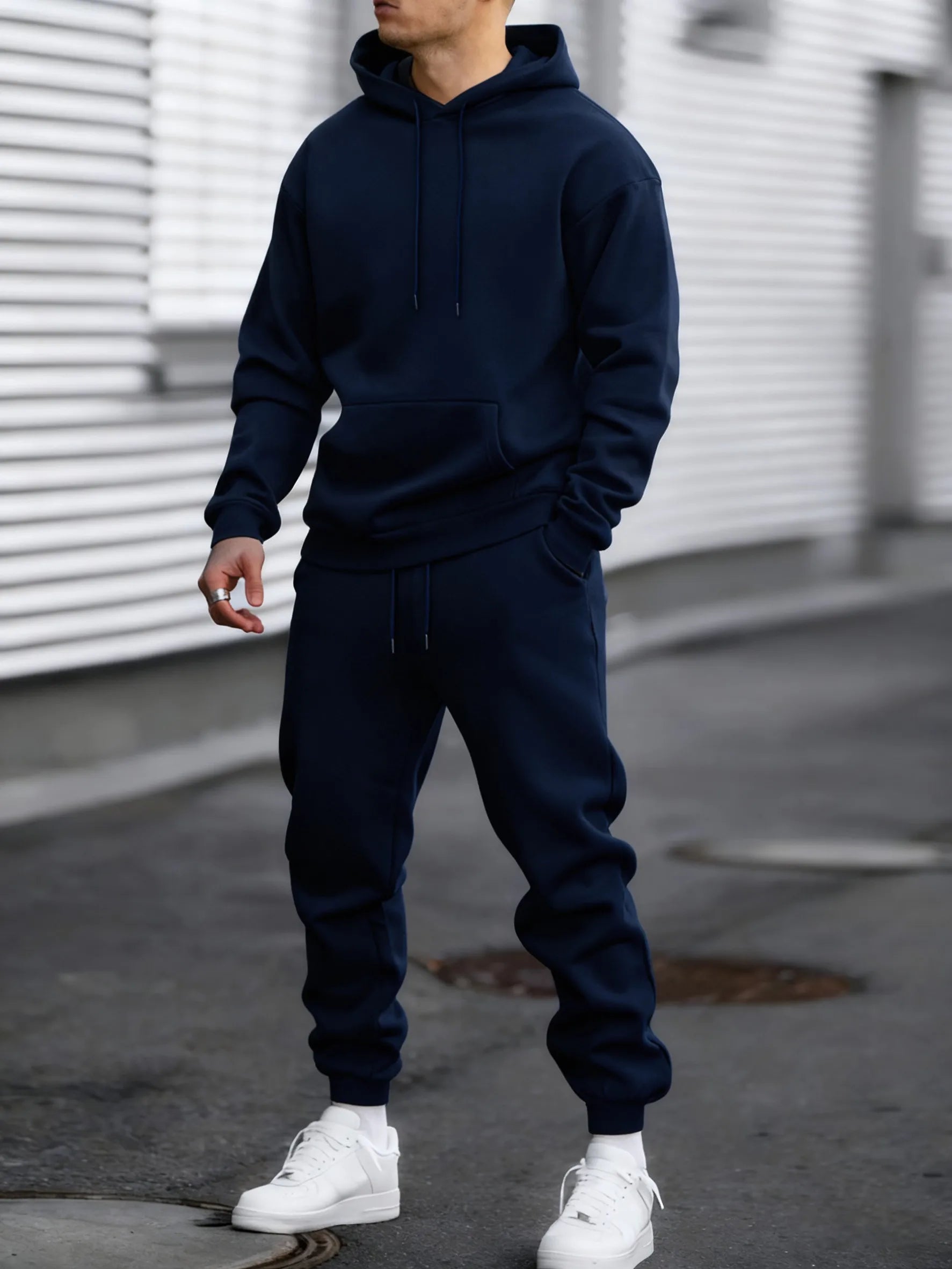 Jogging Solid New In Men's Set Streetwear All-Match Casual Hoodie Sweatpant Suit Fleece Loose Clothes Autumn Sport Long Pants