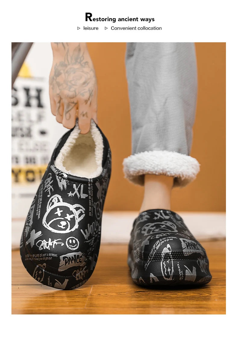 Men's Slippers Shoes for Men Unisex Warm Non-Slip Wear-resistant Thick Bottom Waterproof Add Cotton Heel Covering Fashion New