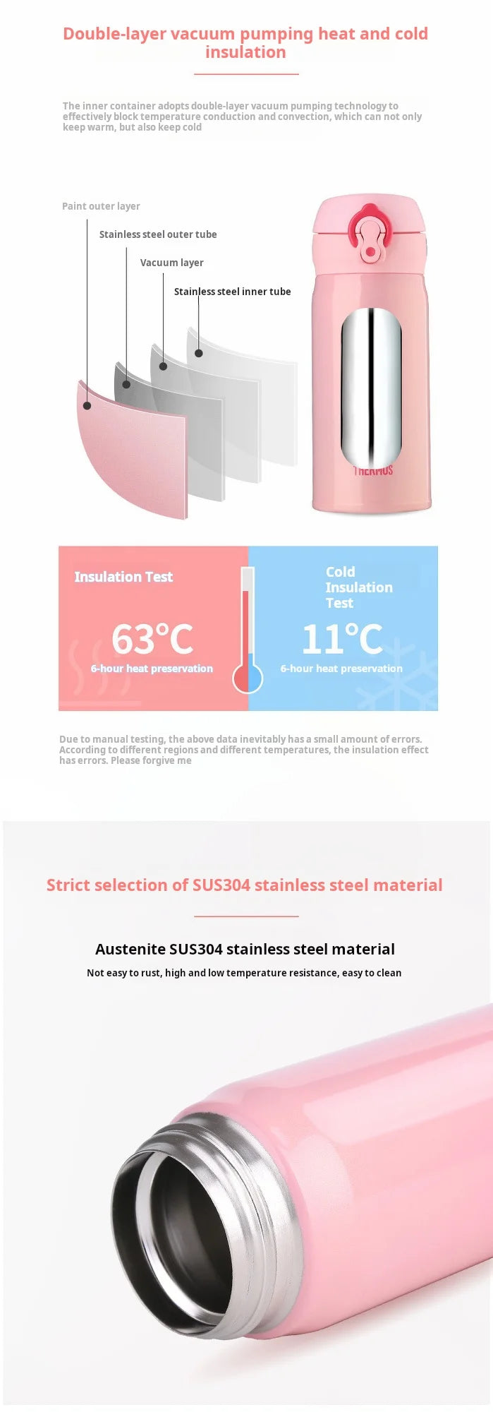 THERMOS Stainless Steel Double-layer Vacuum Cup Leak Prevention Insulated Flasks 350ml/500ml Thermo Water Bottle Thermal Tumbler