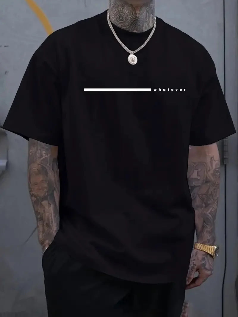 Fashionable casual men's solid color letter print pattern casual loose street fitness high quality versatile men's T-shirt