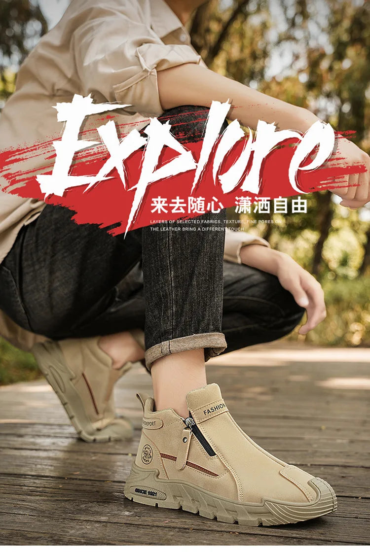 Men's High-Cut Casual Sports Shoes Anti-Slip Wear-Resistant Ankle Boots Outdoor Workwear Footwear for Comfortable Walking