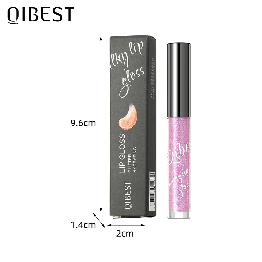 QIBEST Purple Lip Gloss Shimmer Lip Tint Moisturizing Long-Lasting Shine Lip Stain Diamond Hydrating Lip Stain Tint Cosmetics