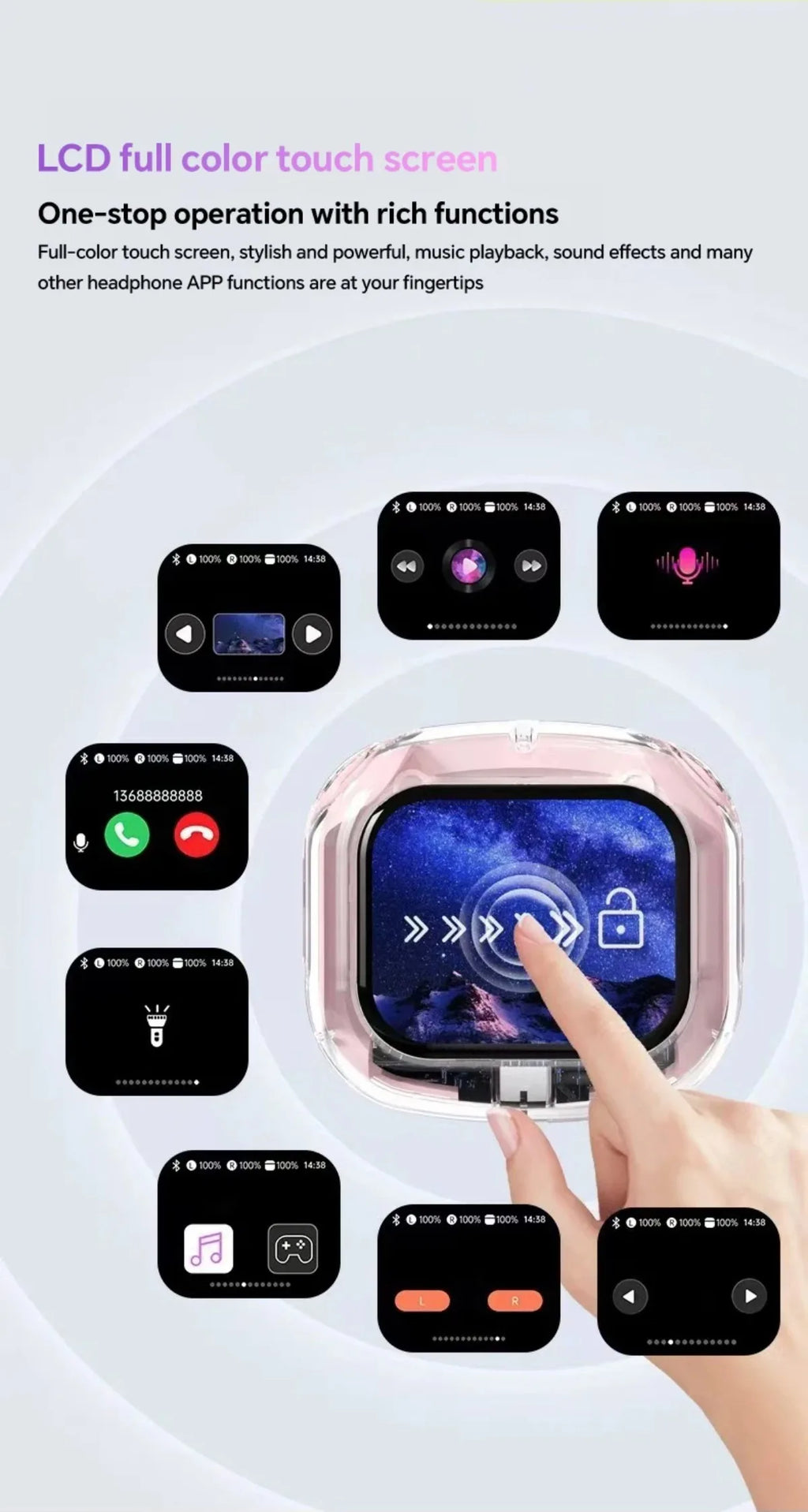 Wireless Bluetooth Headphones,144 Language Real Time Translation Earphones for Business,with Smart Touch Screen HiFi TWS Headset