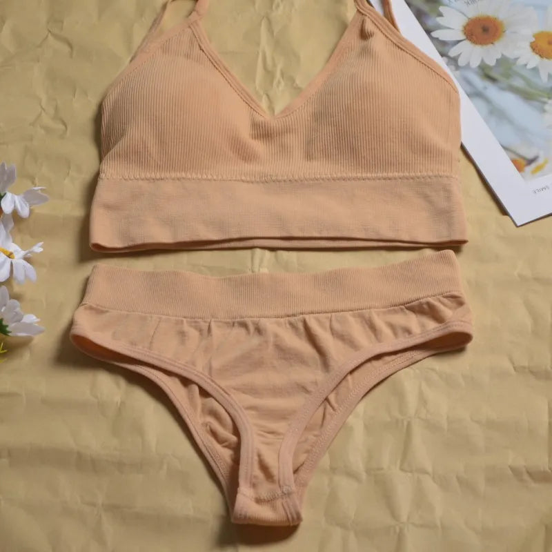 Women's Seamless  Underwear Set Bra And Thongs LingerieLow Waist Panties Pushup Bralette Sexy Female Woman Clothes Below