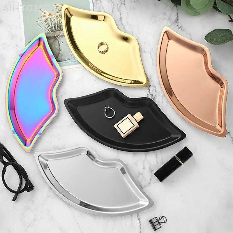 Lip Shaped Jewelry Tray Stainless Steel Metal Tray Female Jewelry Storage Tray Decorative  Home Cosmetics  xkdae