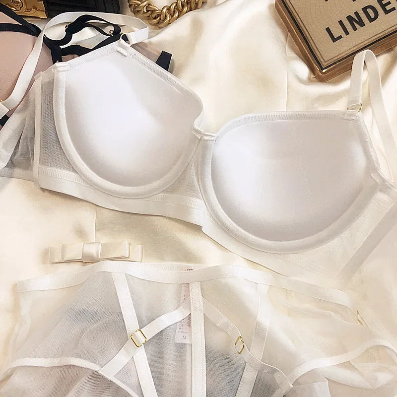 2 Pieces Classic Bandage Push Up Bra Set Europe Sexy Lace Underwear for Women Plus Size CD Cup Brassiere Female Panties Lingerie