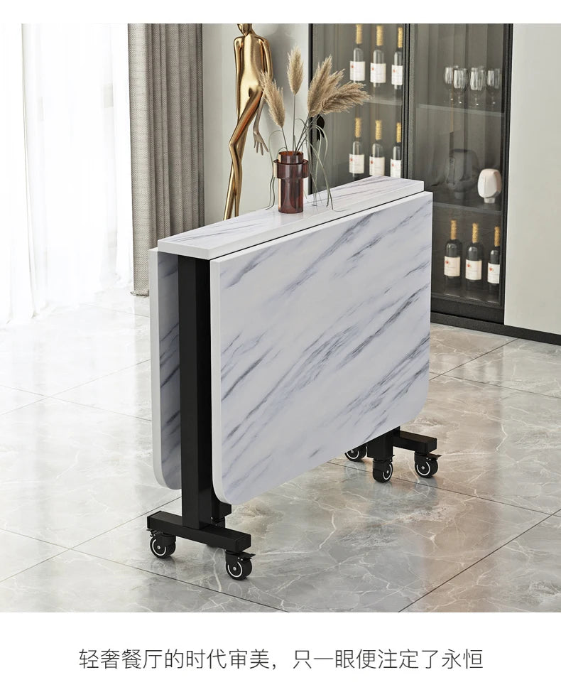 Folding Dining Table For Small Household Multifunctional Folding Rock Board Table Rectangular Living Room Movable Dining Table