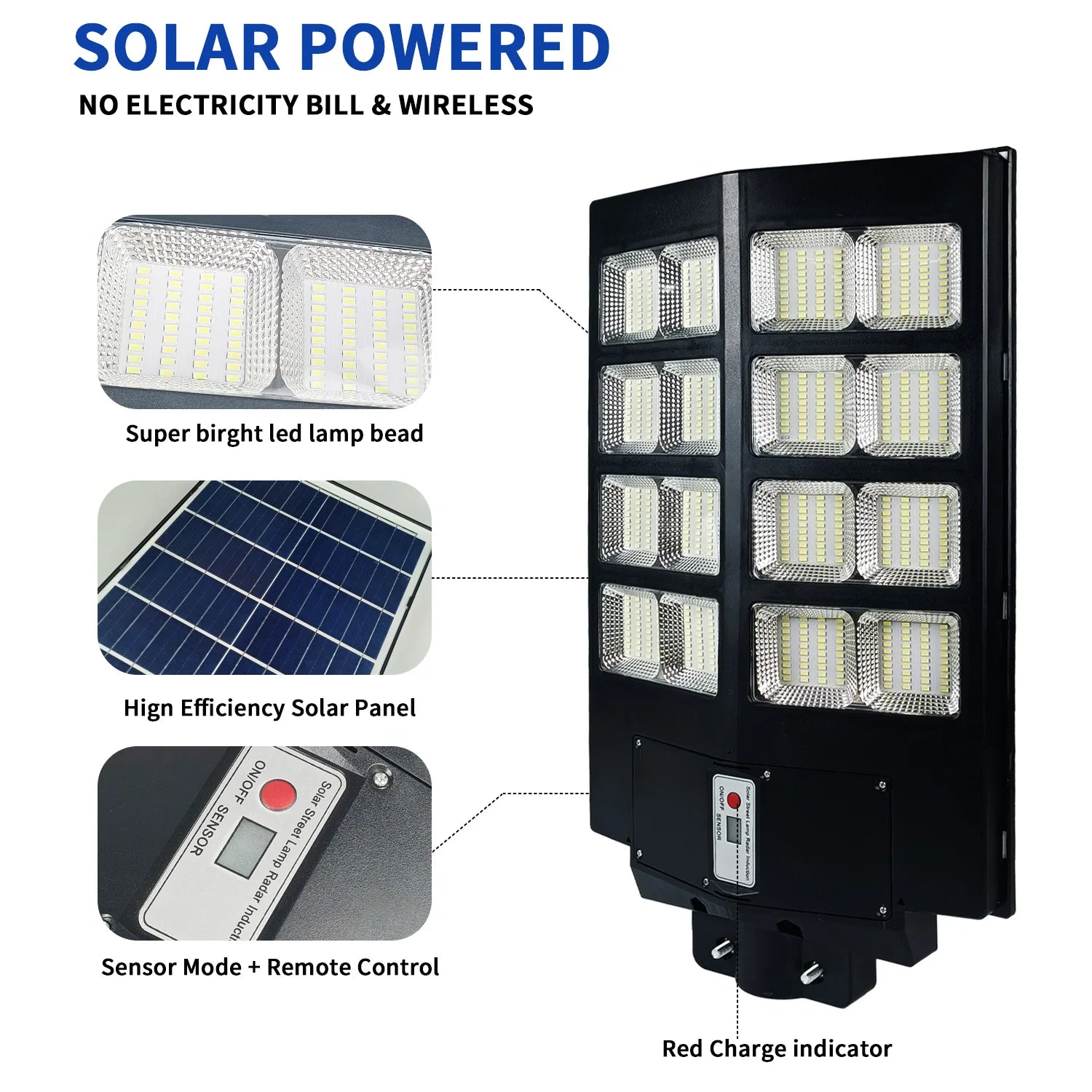 Super Bright Solar Lights for Outside, Dusk to Dawn LED Solar Street Light Motion Sensor , Solar Security Flood Lights Outdoor