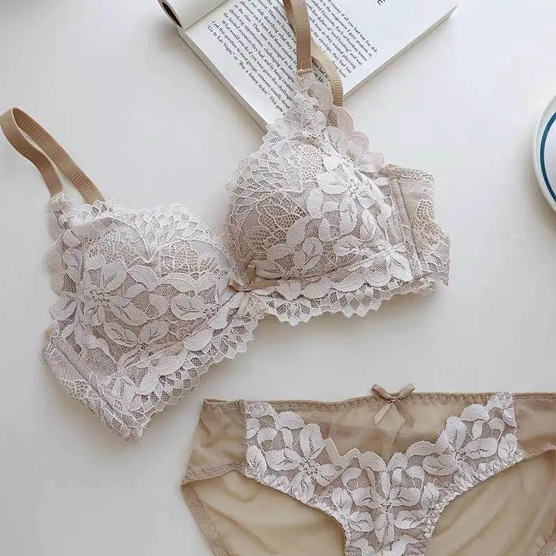 Women's Japanese Style Bra & Panty Set Luxury Lace Push Up Small Bust Support Adjustable Comfort No Gap Wirefree Free Shipping