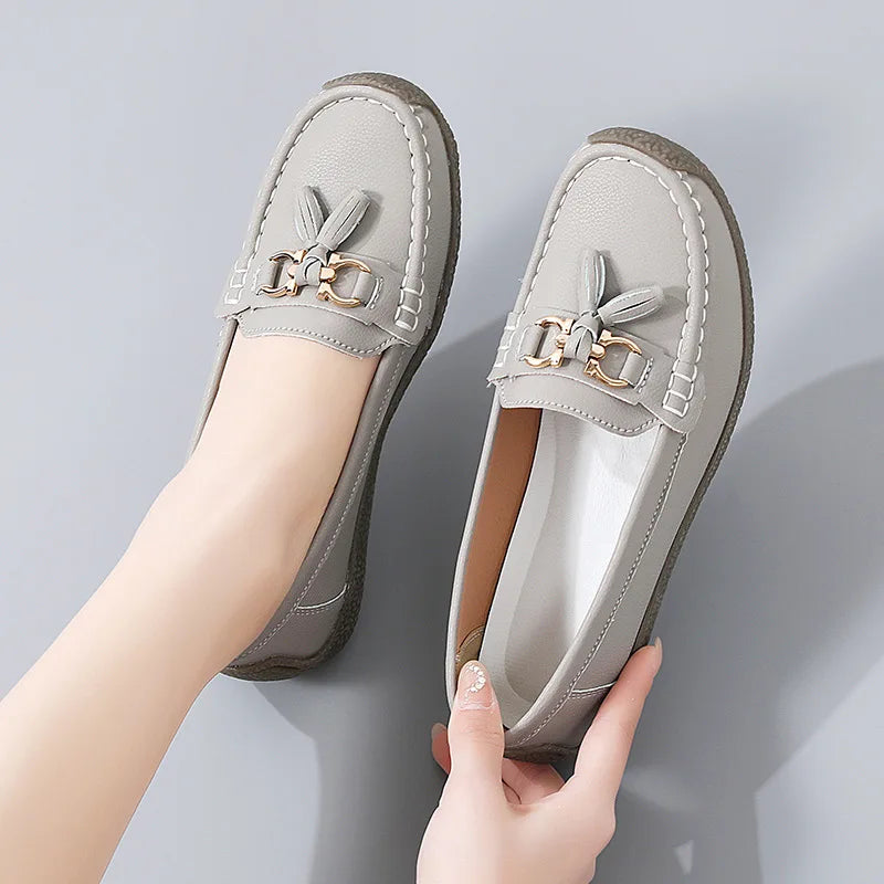 Women's Comfortable Loafers – Soft Sole Flat Shoes with Metal Buckle for Casual Daily Wear and Office Use zapatos para mujer