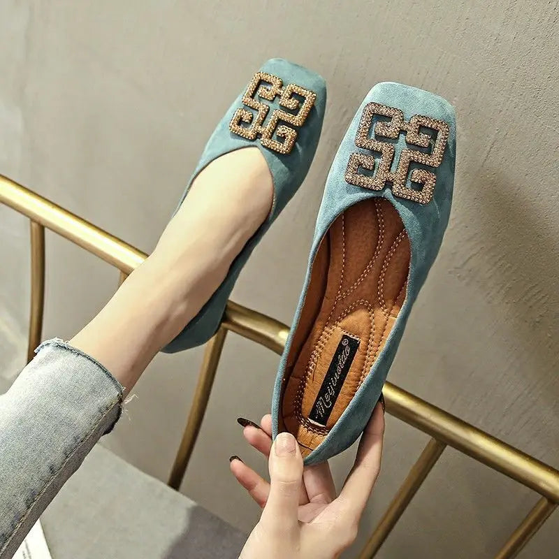 Shoes Women's Flat 2022 Autumn Fashion Square Toe  All-match Scoop Shoes Large Size Women's Shoes 41-43 Loafers  Zapatos Mujer