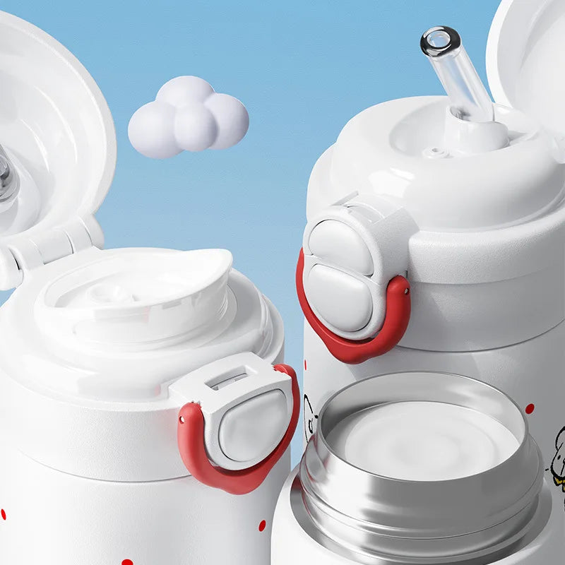 X&W Sanrio Thermal Cup Insulated Mug Kuromi Thermos Cups 316 Stainless Steel Double Drinking Straw Cup Portable Water Bottles