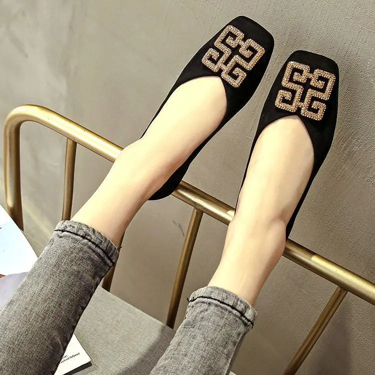 Shoes Women's Flat 2022 Autumn Fashion Square Toe  All-match Scoop Shoes Large Size Women's Shoes 41-43 Loafers  Zapatos Mujer